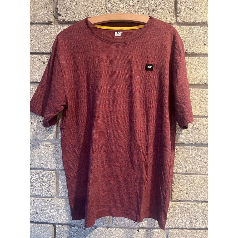 CAT Red Heather Crewneck T-Shirt Mens Short Sleeve Cotton Blend Casual Wear Size